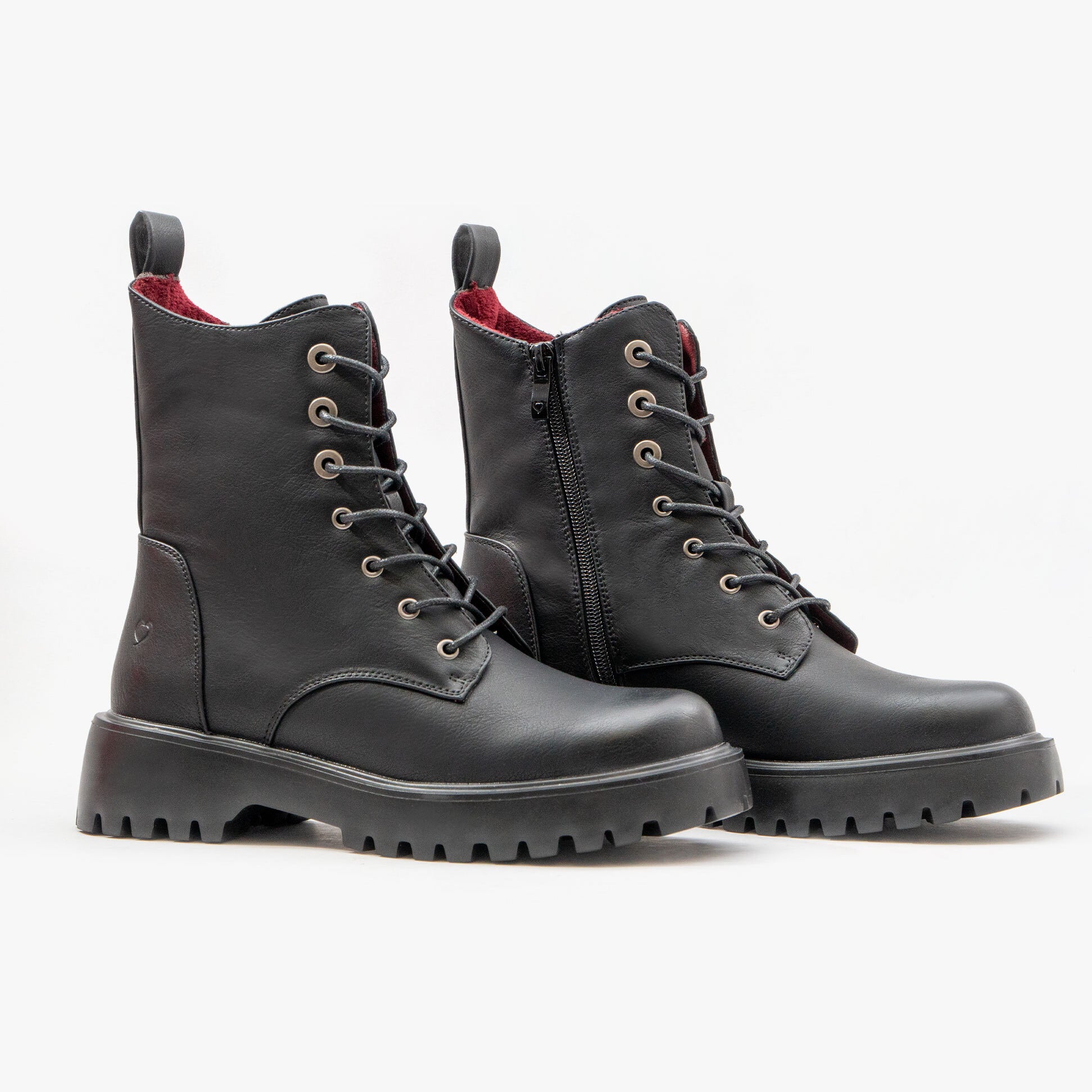 Heavenly Feet KRISSY Womens Ankle Boots Black side view featuring lace-up closure and block heel.