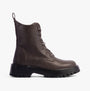Heavenly Feet KRISSY Womens Ankle Boots Earth side view, lace-up faux leather ankle boots with platform sole.