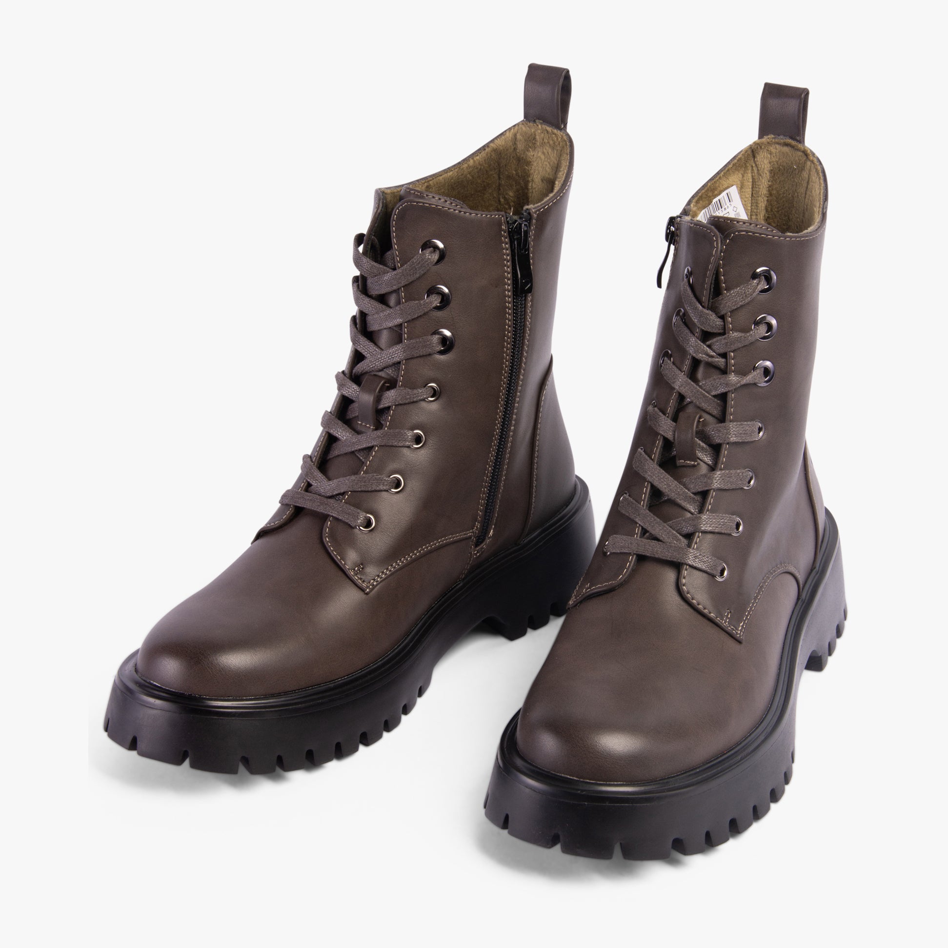 Heavenly Feet KRISSY Womens Ankle Boots Earth front view showing faux leather upper and lace-up closure.