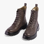 Heavenly Feet KRISSY Womens Ankle Boots Earth front view showing faux leather upper and lace-up closure.