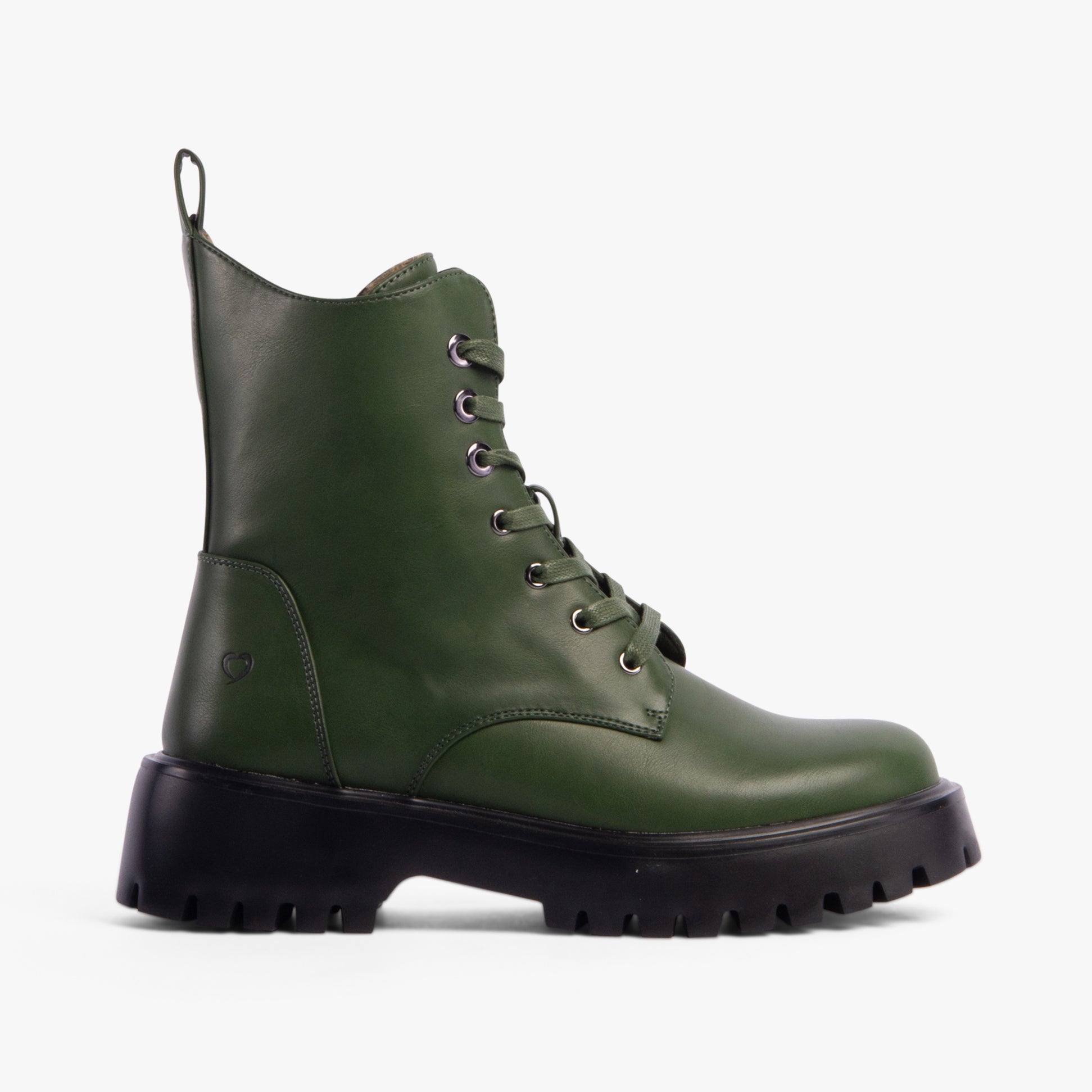 Heavenly Feet KRISSY Womens Ankle Boots Leaf Green side view showcasing faux leather and lace-up design.