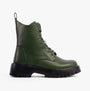 Heavenly Feet KRISSY Womens Ankle Boots Leaf Green side view showcasing faux leather and lace-up design.