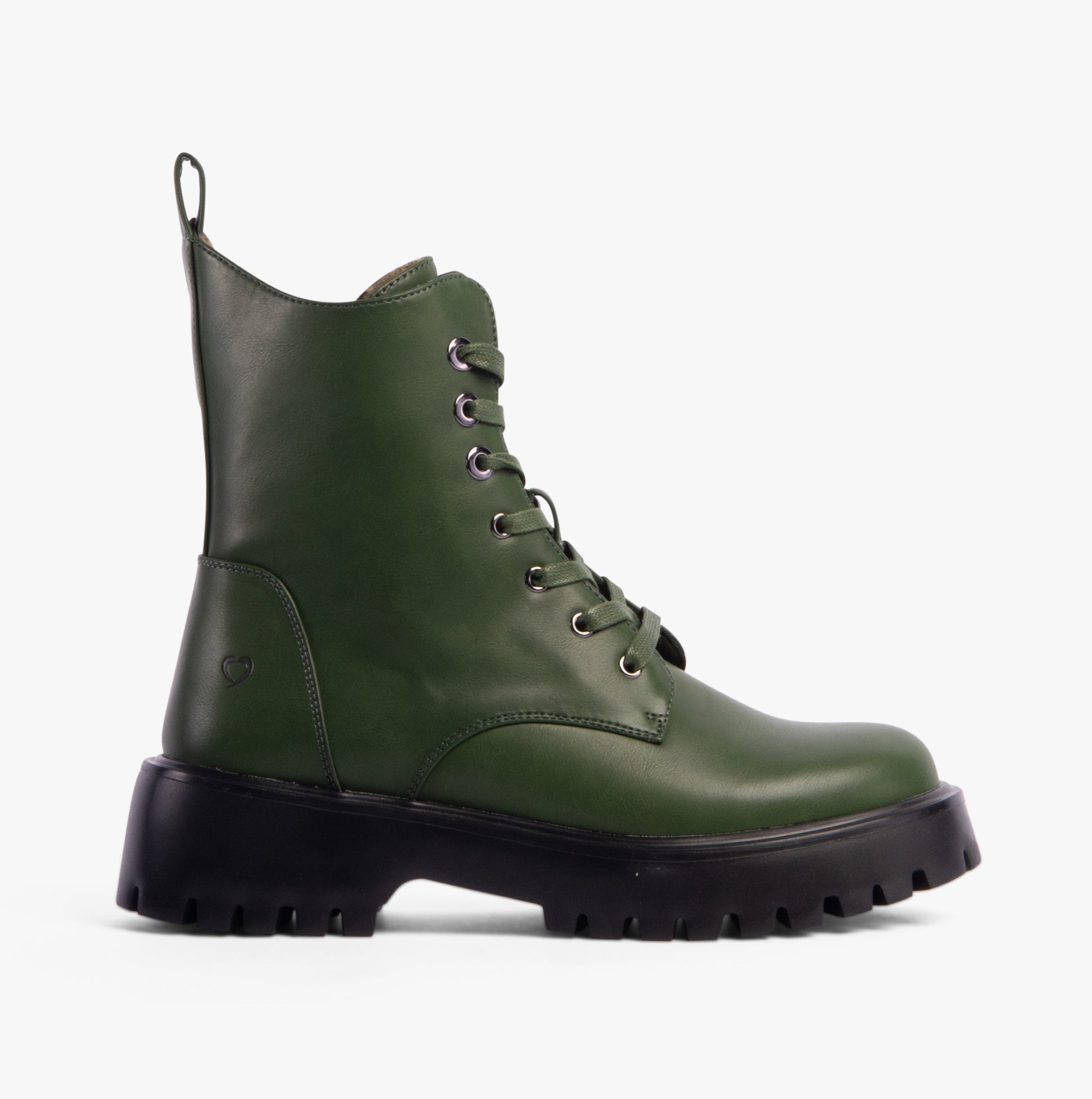 Heavenly Feet KRISSY Womens Ankle Boots Leaf Green side view showcasing faux leather and lace-up design.