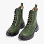 Heavenly Feet KRISSY Womens Ankle Boots Leaf Green front view showcasing lace-up design and platform sole.