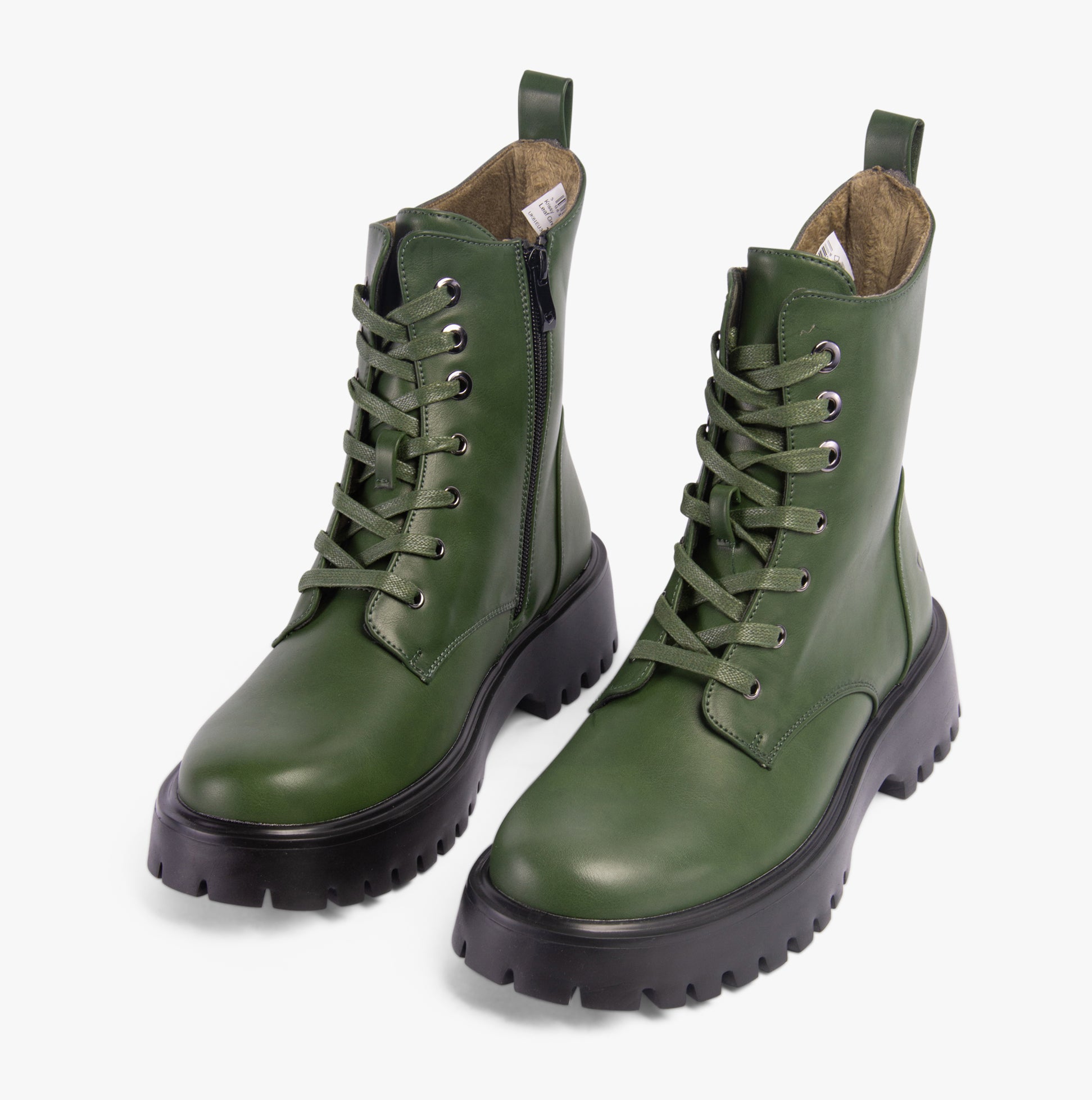 Heavenly Feet KRISSY Womens Ankle Boots Leaf Green front view showcasing lace-up design and platform sole.
