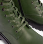 Heavenly Feet KRISSY Womens Ankle Boots Leaf Green detail view showing lace-up design and faux leather finish.