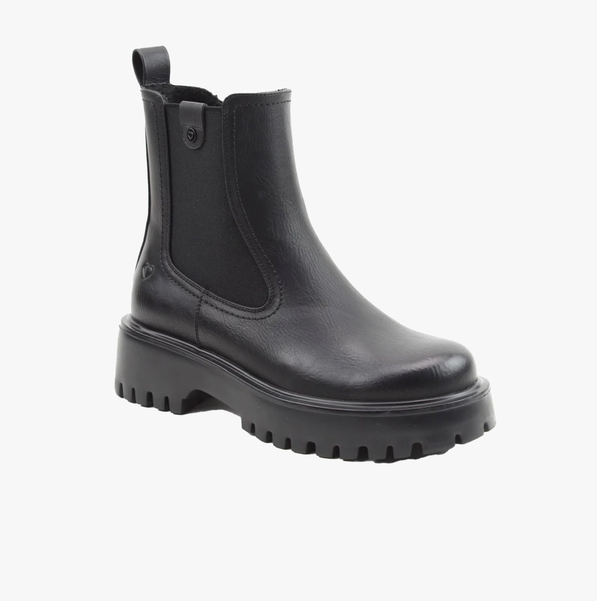 Heavenly Feet ALANA Womens Chelsea Boots Black side view with block heel and round toe design.