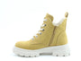 Heavenly Feet CLEA Womens Lace Ankle Boots Mustard side view with lace-up and block heel design.
