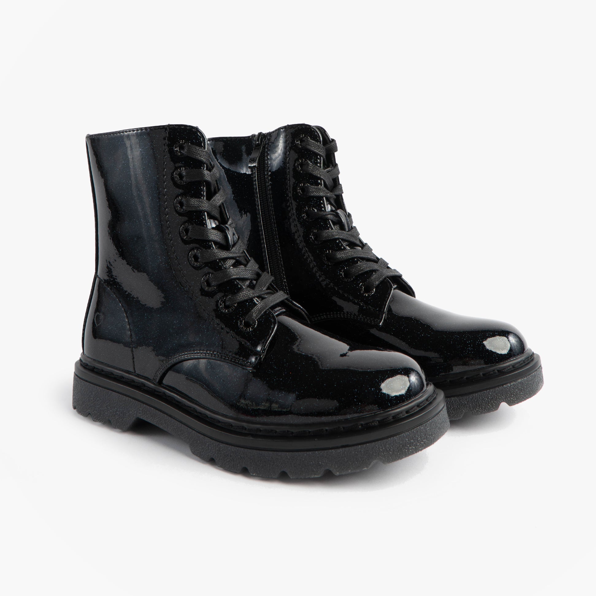 Heavenly Feet JUSTINA2 GLITTER Womens Ankle Boots Black Glitter side view showcasing lace-up and zip closure.