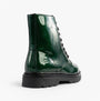 Heavenly Feet JUSTINA2 GLITTER Womens Ankle Boots Emerald Glitter rear view showing shiny green finish and lace-up detail.