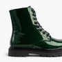 Heavenly Feet JUSTINA2 GLITTER Womens Ankle Boots Emerald Glitter side view featuring shiny green synthetic upper and lace-up closure.