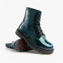 Heavenly Feet JUSTINA2 GLITTER Womens Ankle Boots Ocean Glitter side view, showcasing glossy teal finish and lace-up design.