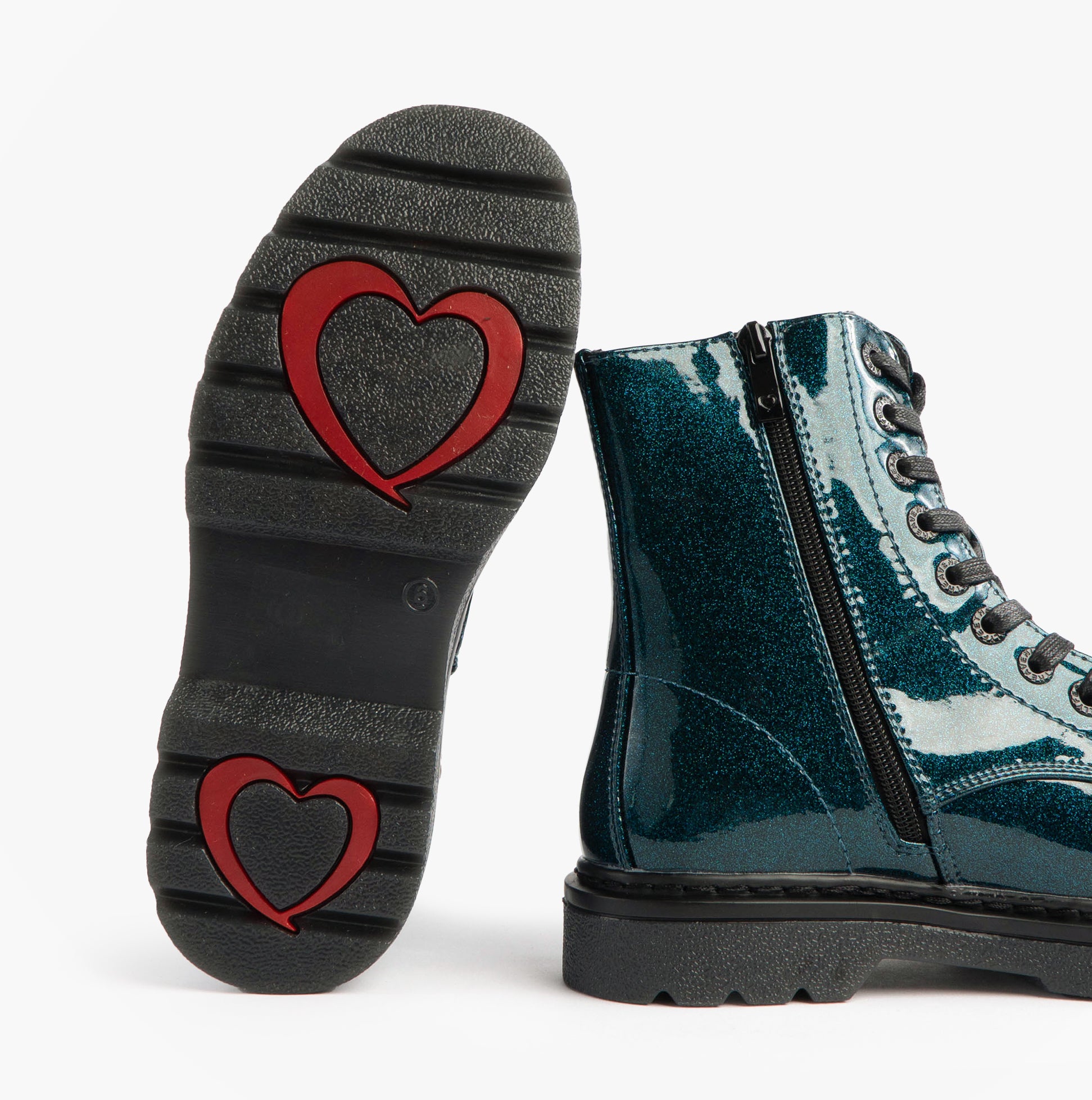 Heavenly Feet JUSTINA2 GLITTER Womens Ankle Boots Ocean Glitter detail view of sole with heart design