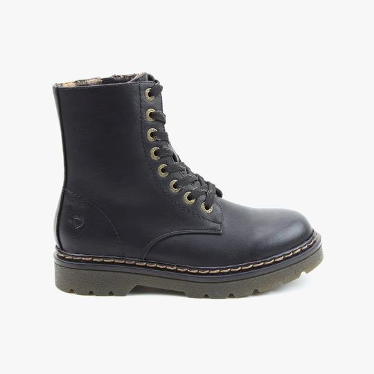 Heavenly Feet JUSTINA2 Womens Ankle Boots Black side view with lace-up closure and round toe design.