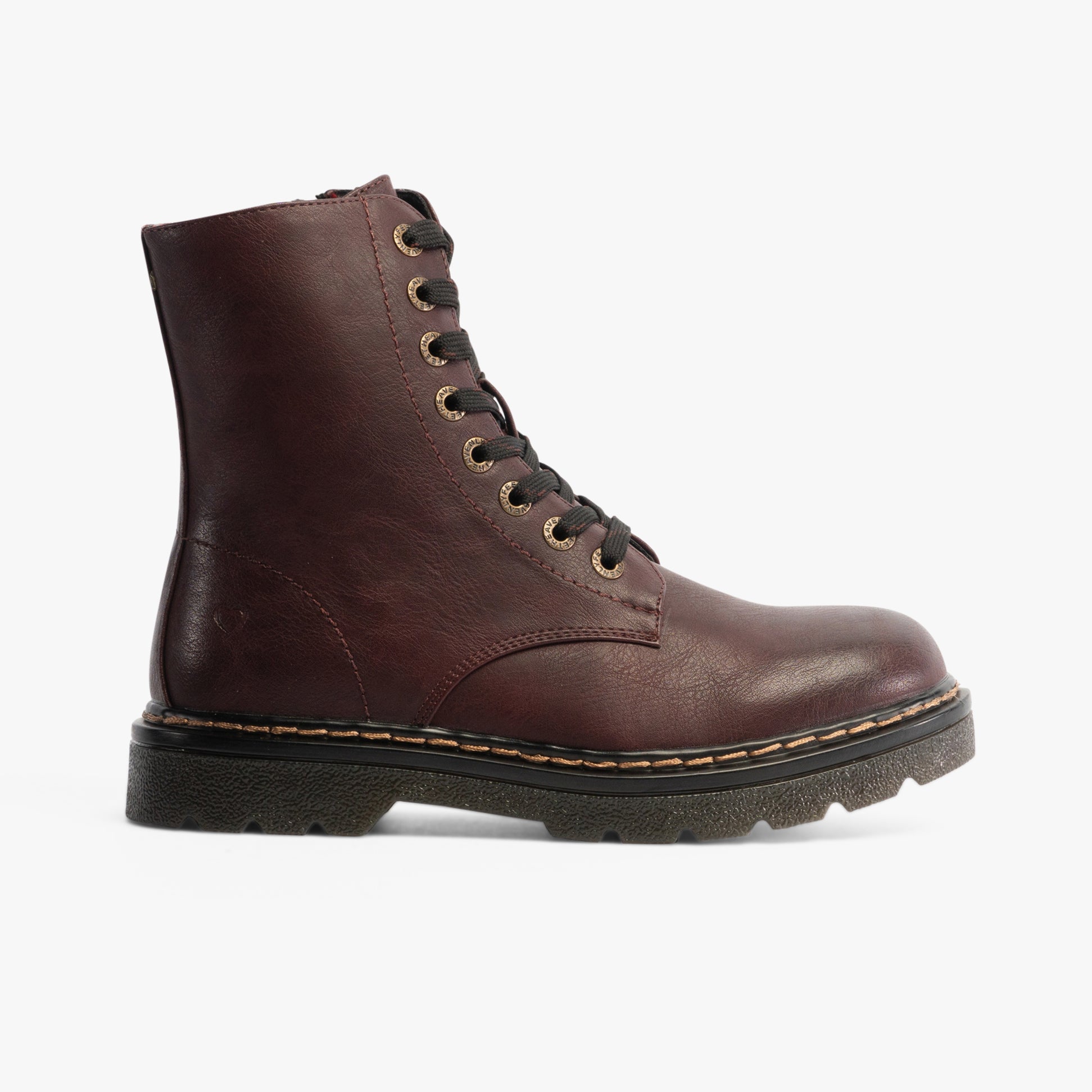 Heavenly Feet JUSTINA2 Womens Lace Up Boots Burgundy side view showcasing faux leather upper and round toe design.