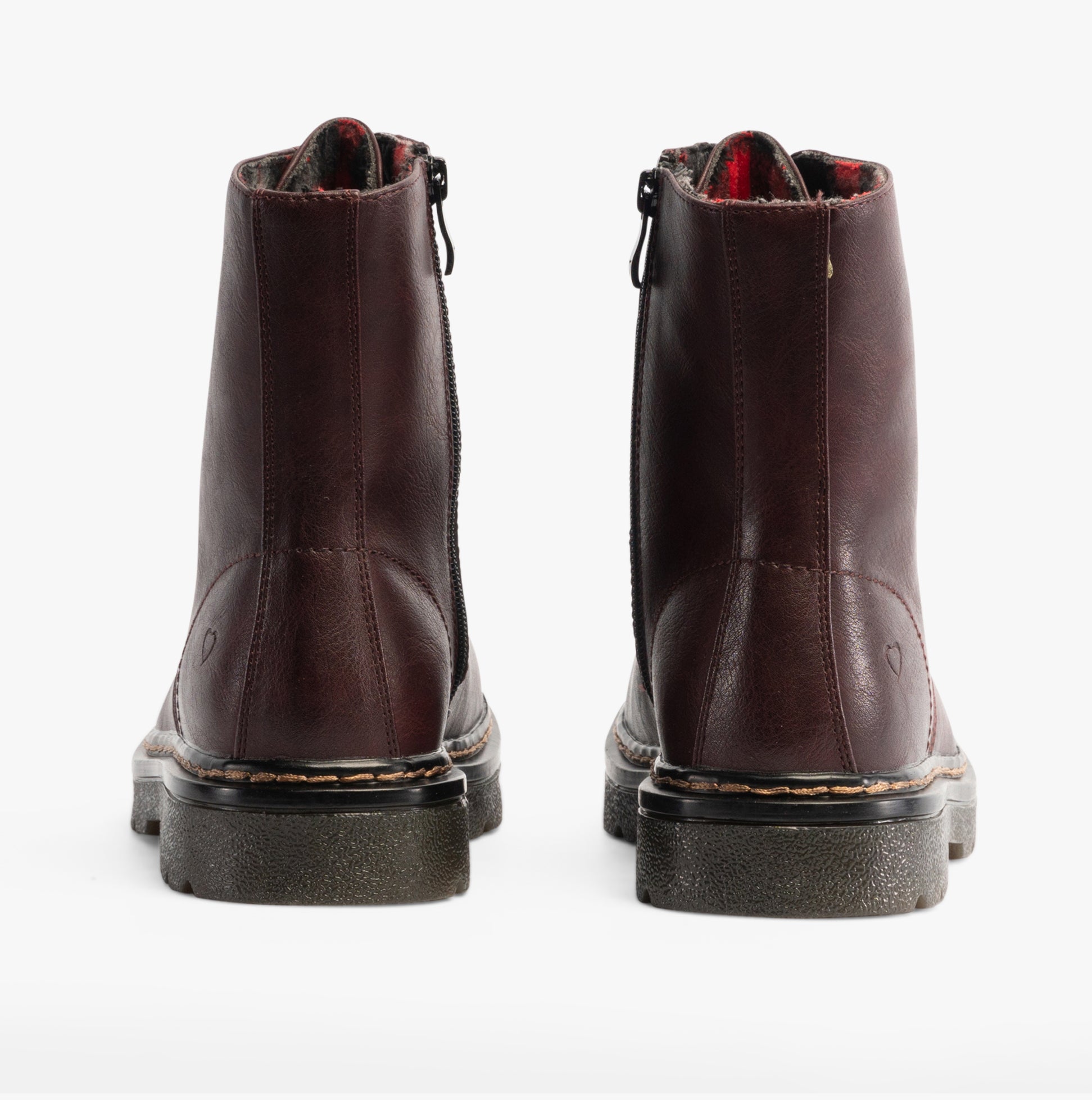 Heavenly Feet JUSTINA2 Womens Lace Up Boots Burgundy back view showing detailed faux leather and rubber sole.