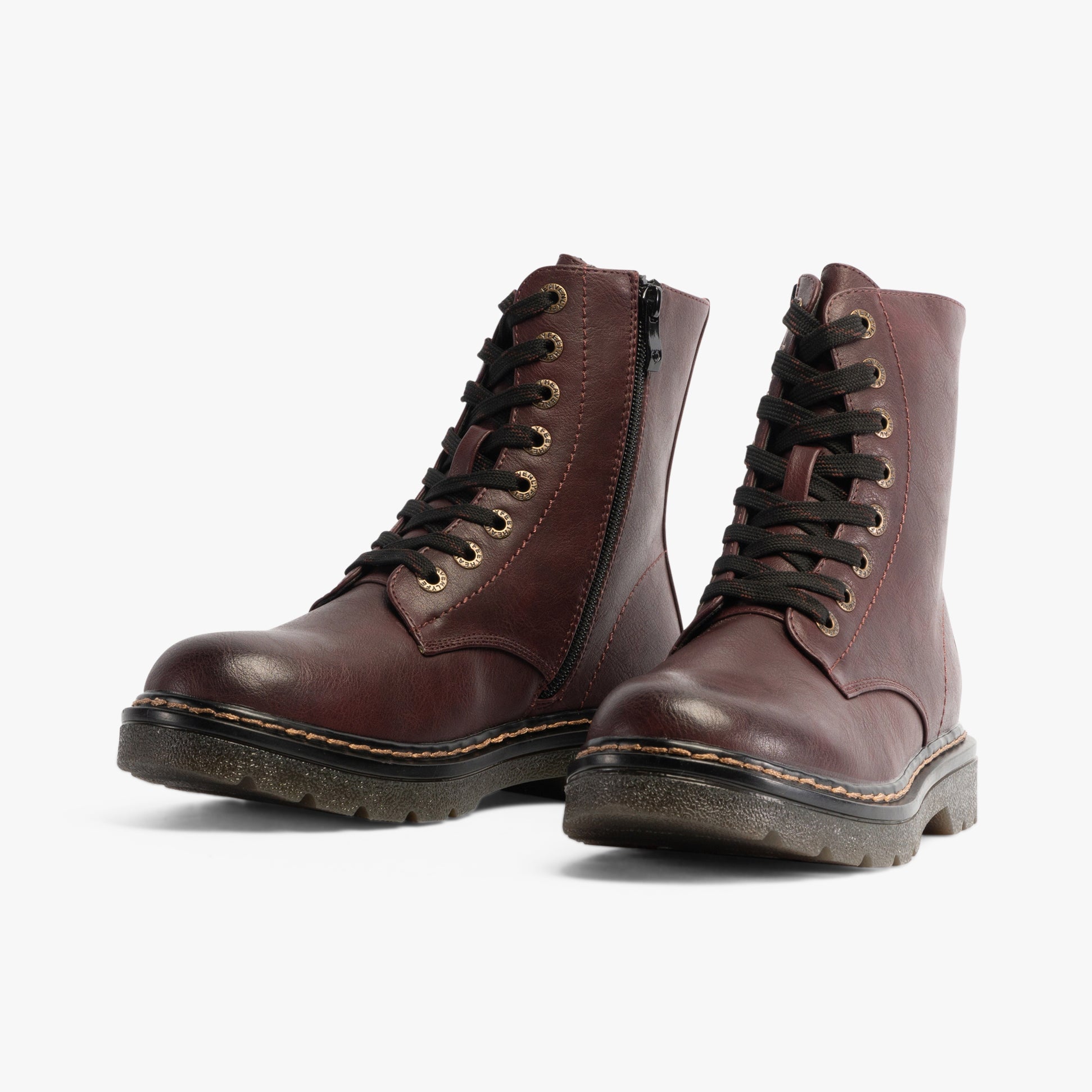 Heavenly Feet JUSTINA2 Womens Lace Up Boots Burgundy side view with round toe and lace-up fastening.