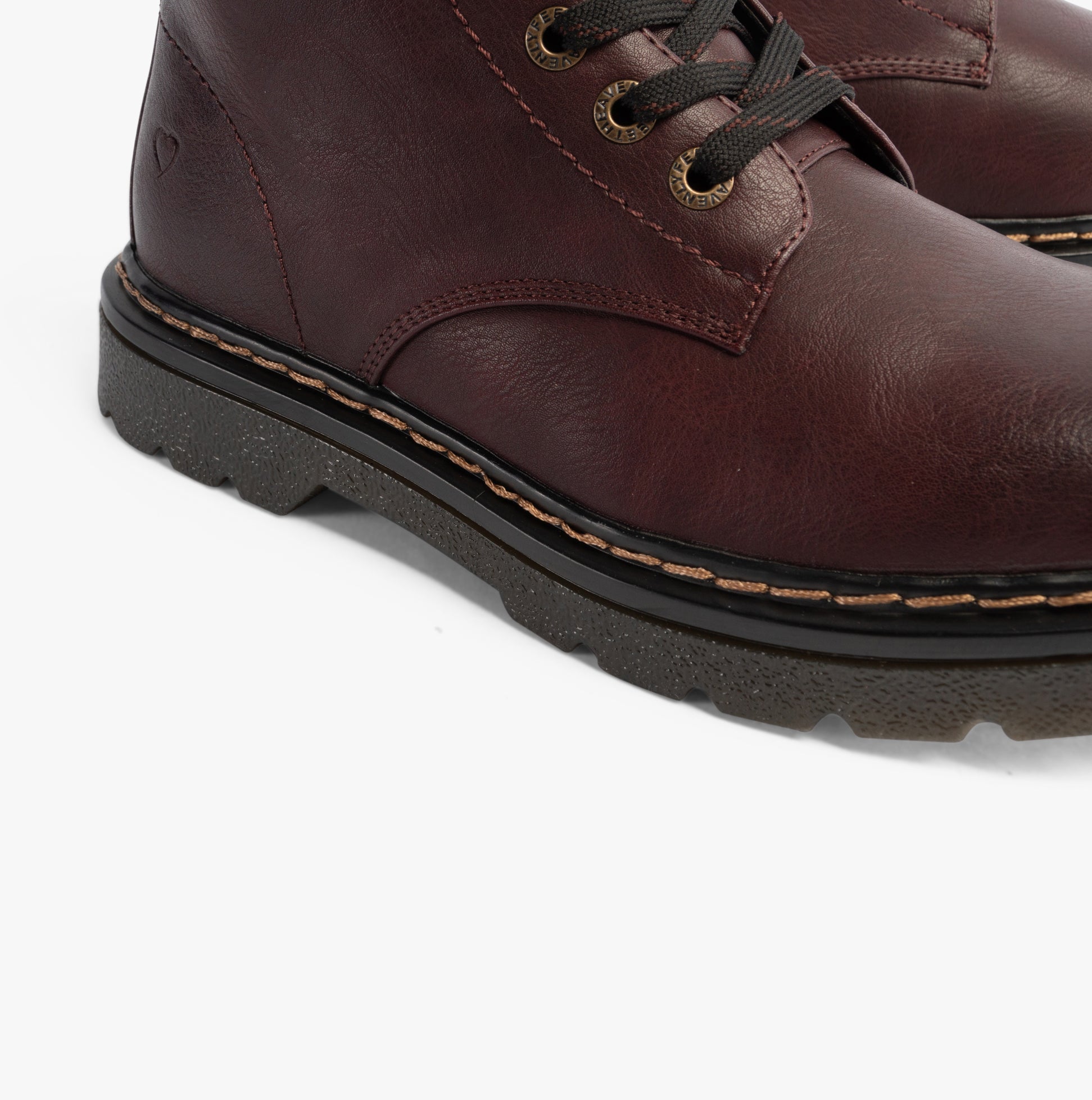 Heavenly Feet JUSTINA2 Womens Lace Up Boots Burgundy side view detailing the faux leather upper and rubber sole.