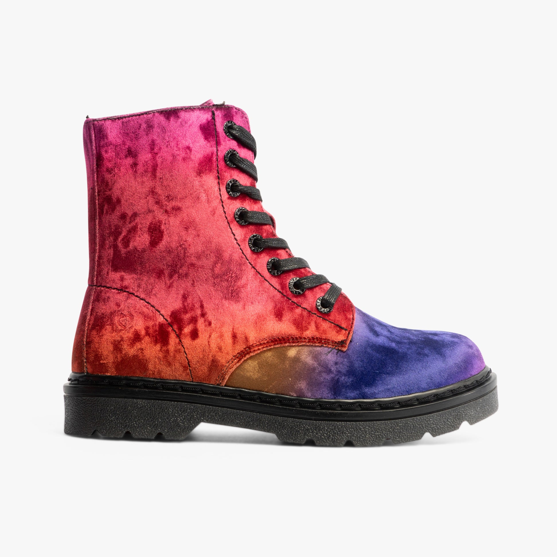 Heavenly Feet JUSTINA2 Womens Lace Up Boots Colour Crush Orange side view featuring vibrant multicolored design and lace detail.