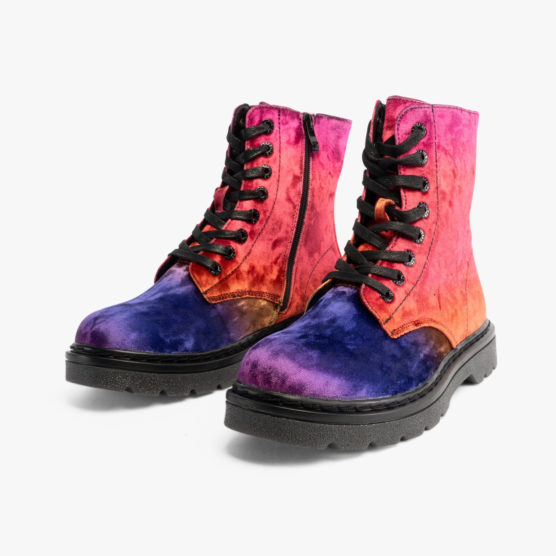 Heavenly Feet JUSTINA2 Womens Lace Up Boots Colour Crush Orange, side view showcasing vibrant orange and purple gradient colors.