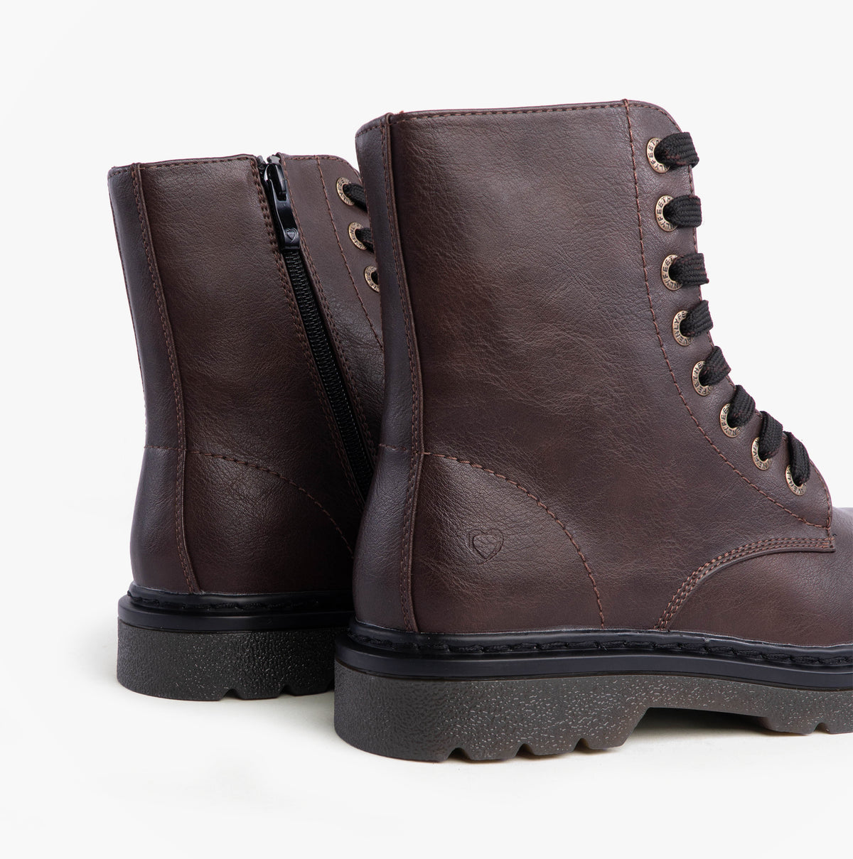 Heavenly Feet JUSTINA2 Womens Ankle Boots Chocolate side view showing lace-up design and zip detail.