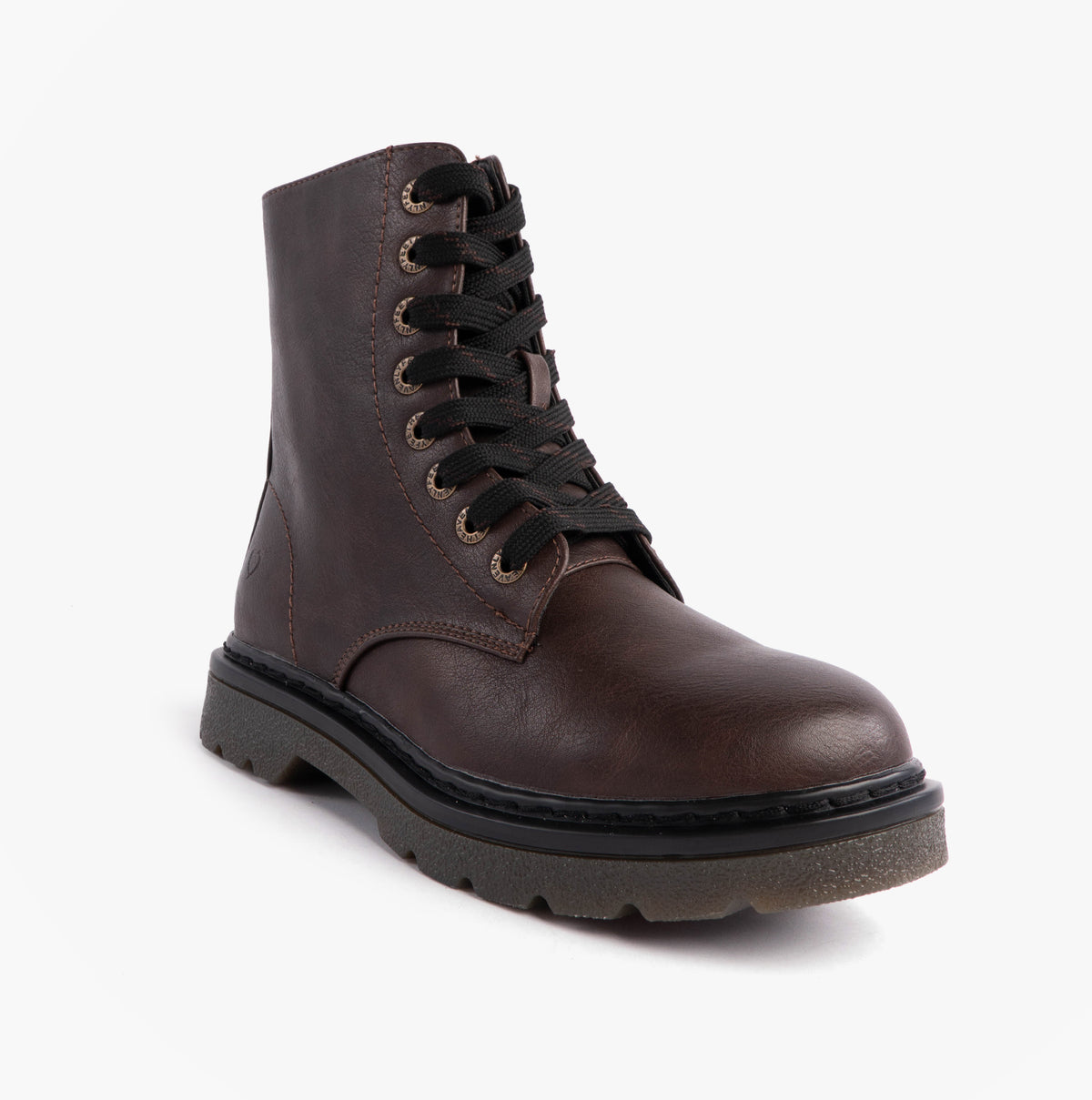 Heavenly Feet JUSTINA2 Womens Ankle Boots Chocolate side view showing lace-up and round toe design.