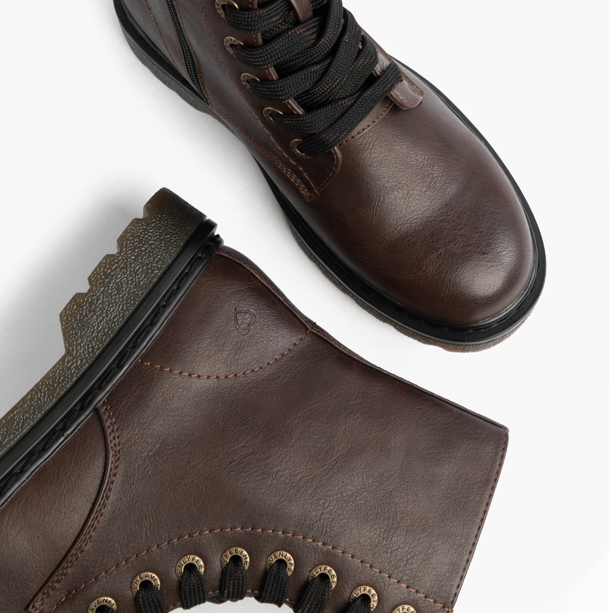 Heavenly Feet JUSTINA2 Womens Ankle Boots Chocolate top view showing lace-up and round toe design.