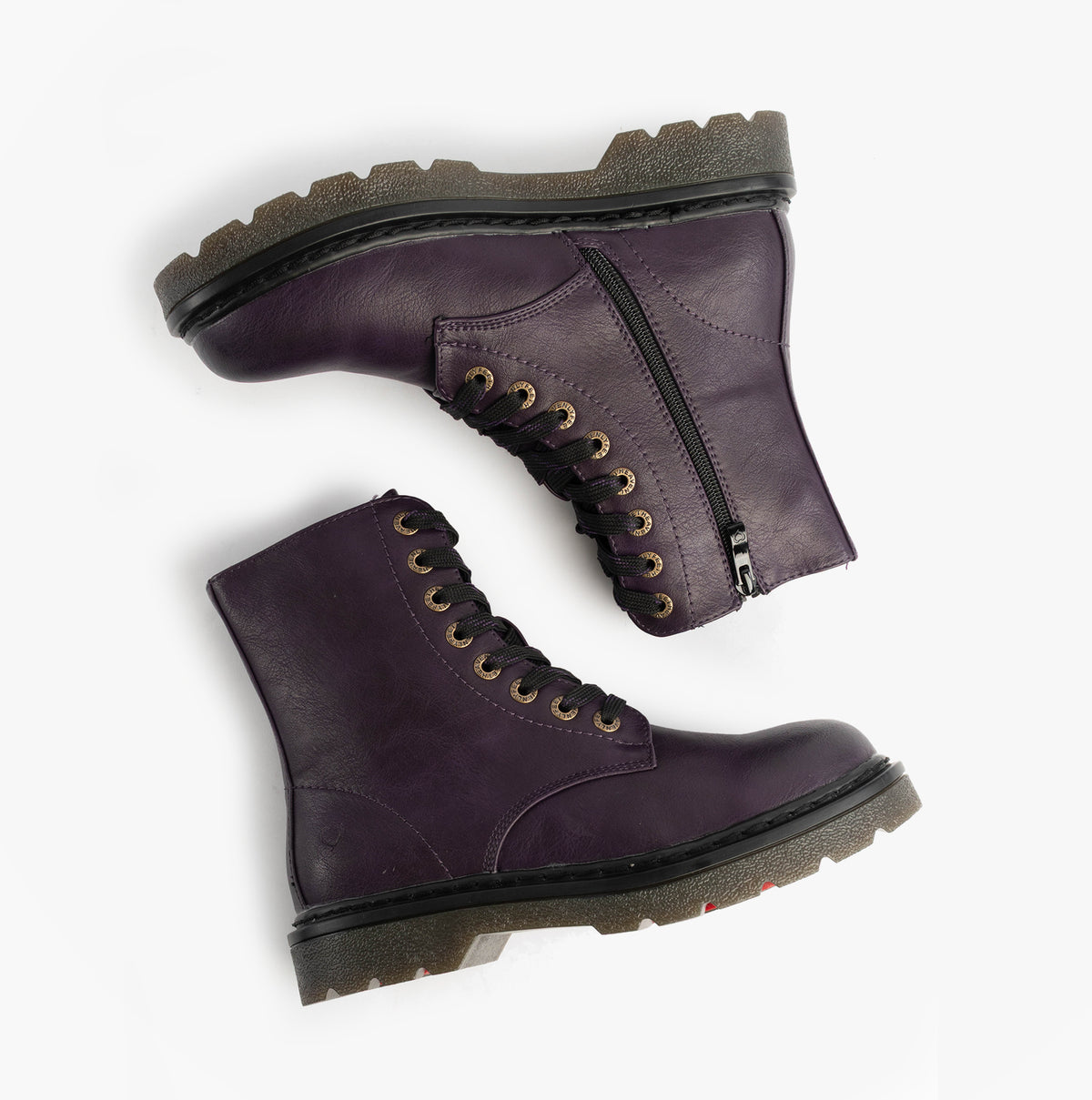 Heavenly Feet JUSTINA2 Womens Ankle Boots Purple side view showing laces and zip closure with rubber sole.