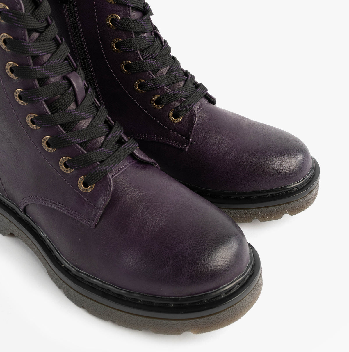 Heavenly Feet JUSTINA2 Womens Ankle Boots Purple top view showing lace-up design and round toe shape.
