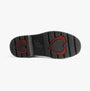 Heavenly Feet JUSTINA2 WOODLAND PRINT Womens Lace Up Boots Black sole view featuring heart designs on rubber sole.