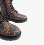 Heavenly Feet JUSTINA2 WOODLAND PRINT Womens Lace Up Boots Black side view showcasing woodland print design.