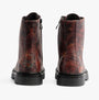 Heavenly Feet JUSTINA2 WOODLAND PRINT Womens Lace Up Boots Bark rear view with faux leather upper and rubber sole.