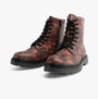 Heavenly Feet JUSTINA2 WOODLAND PRINT Womens Lace Up Boots Bark side view showcasing faux leather and lace-up design.
