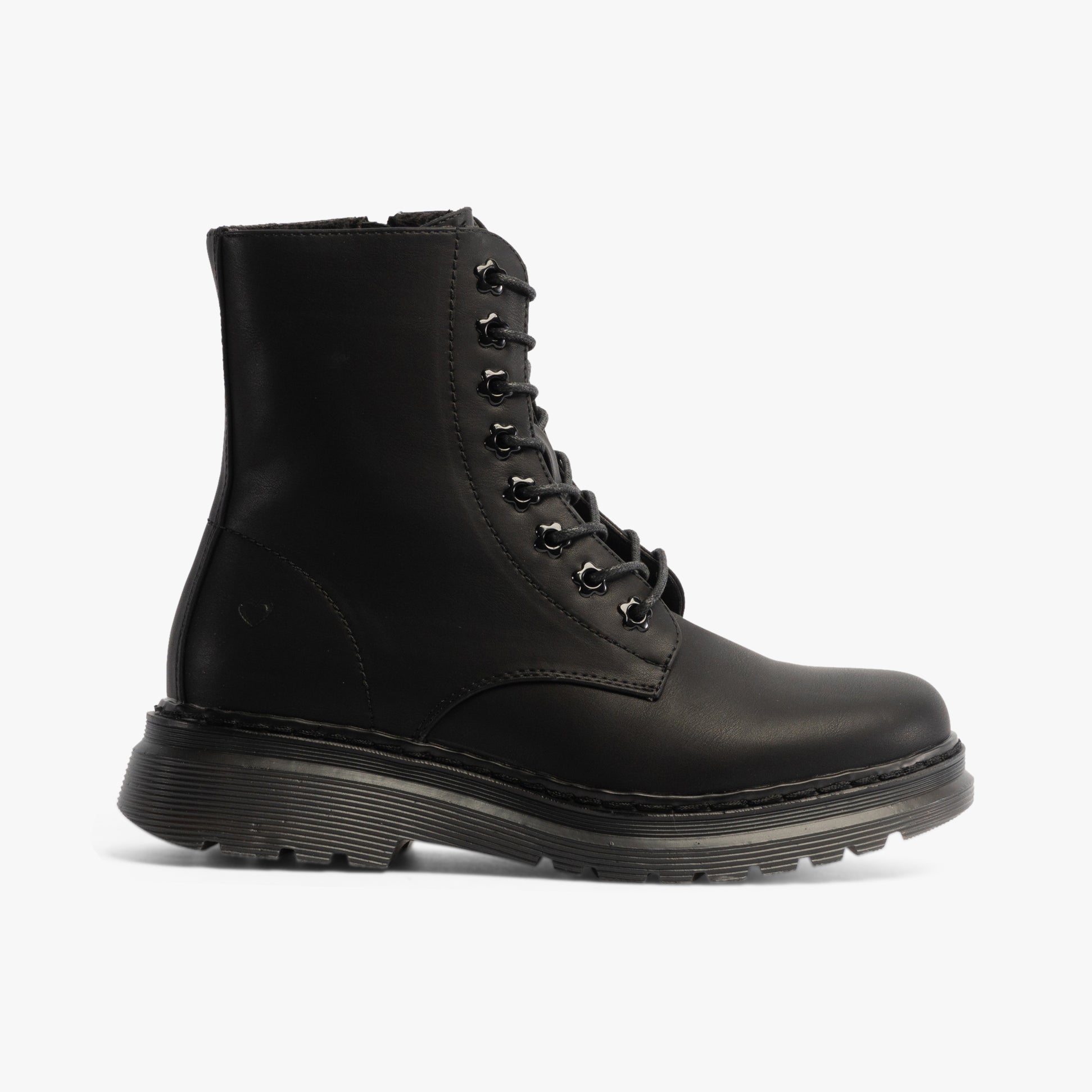 Heavenly Feet EVA Womens Lace Up Boots Black side view showcasing leather upper and lace-up design.