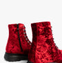 Heavenly Feet EVA Womens Lace Up Boots Scarlett Velour back view with zipper detail in rich red velour.