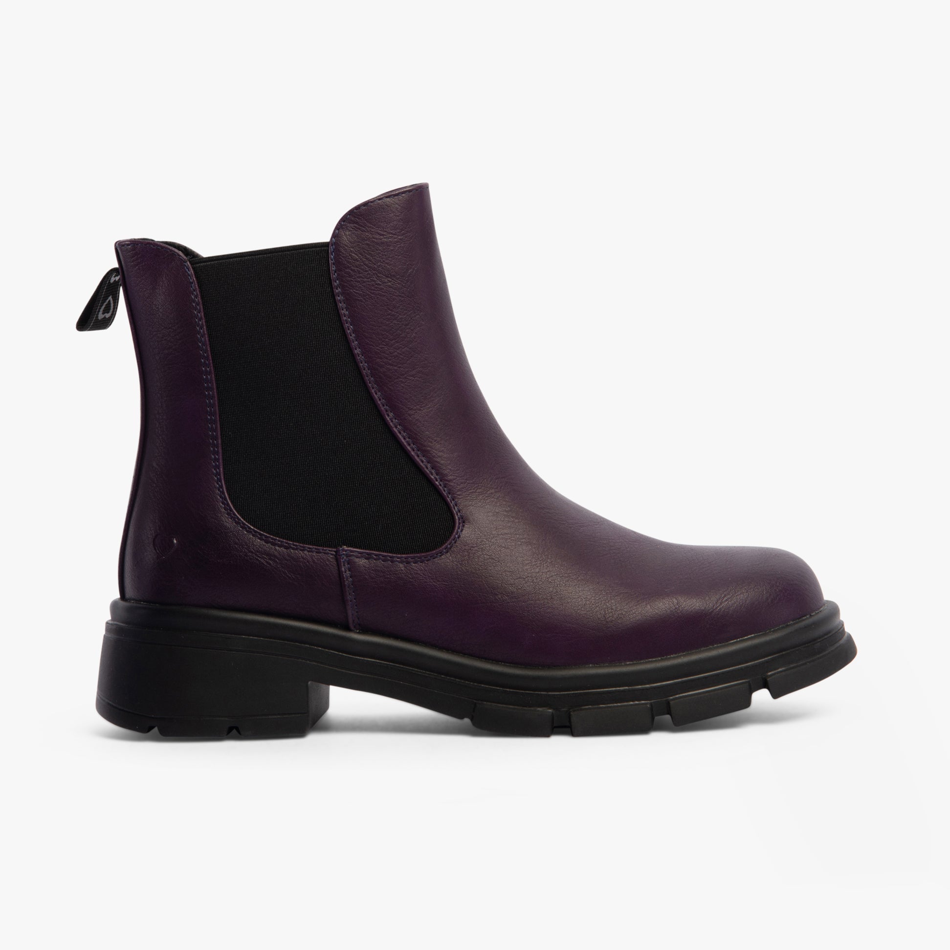 Heavenly Feet REMY Womens Chelsea Boots Purple side view showcasing faux leather and elasticated side panel.