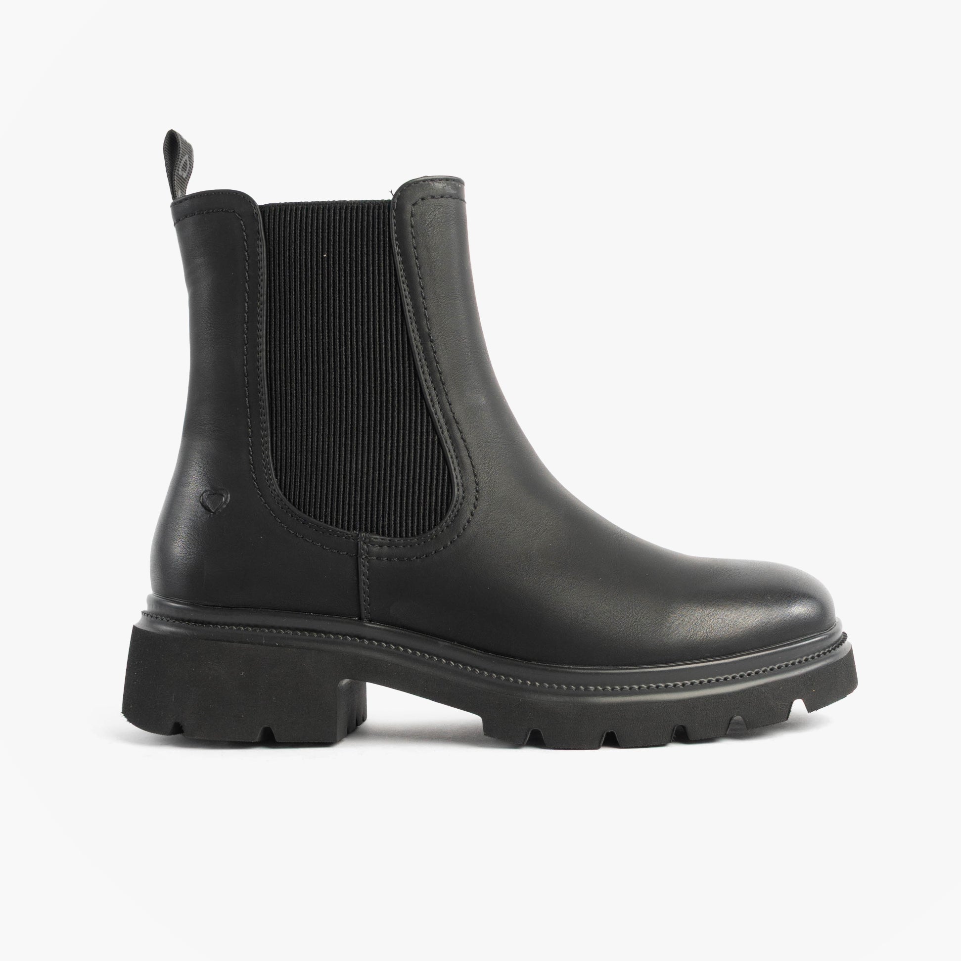 Heavenly Feet ZETA Womens Chelsea Boots Black side view showcasing synthetic upper and rubber sole.