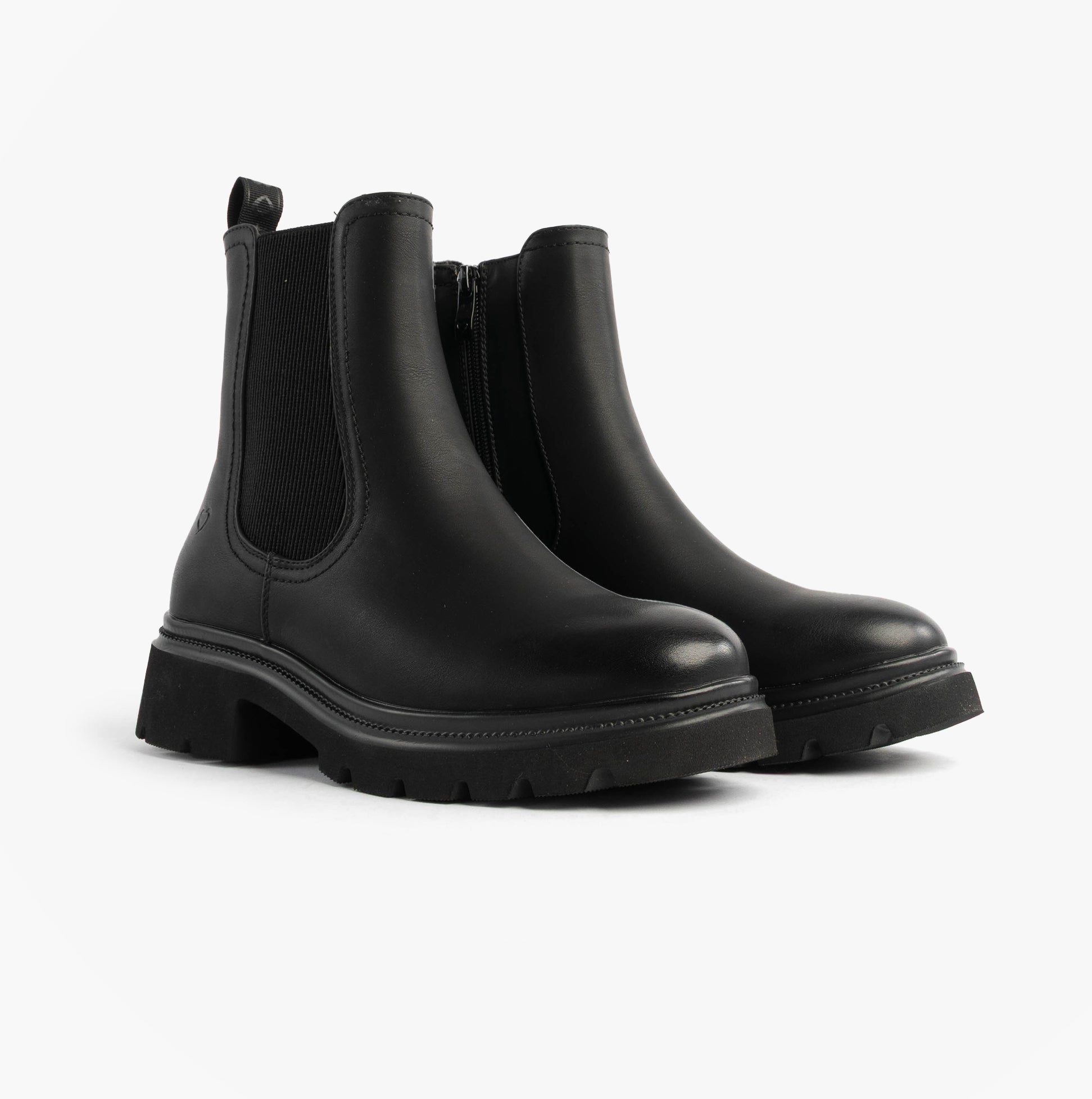 Heavenly Feet ZETA Womens Chelsea Boots Black side view showcasing rubber sole and synthetic upper material.