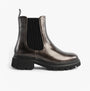 Heavenly Feet ZETA Womens Chelsea Boots Pewter Patent side view showing synthetic upper and ankle height design.