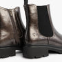 Heavenly Feet ZETA Womens Chelsea Boots Pewter Patent side view showcasing zipper detail and elastic panel.