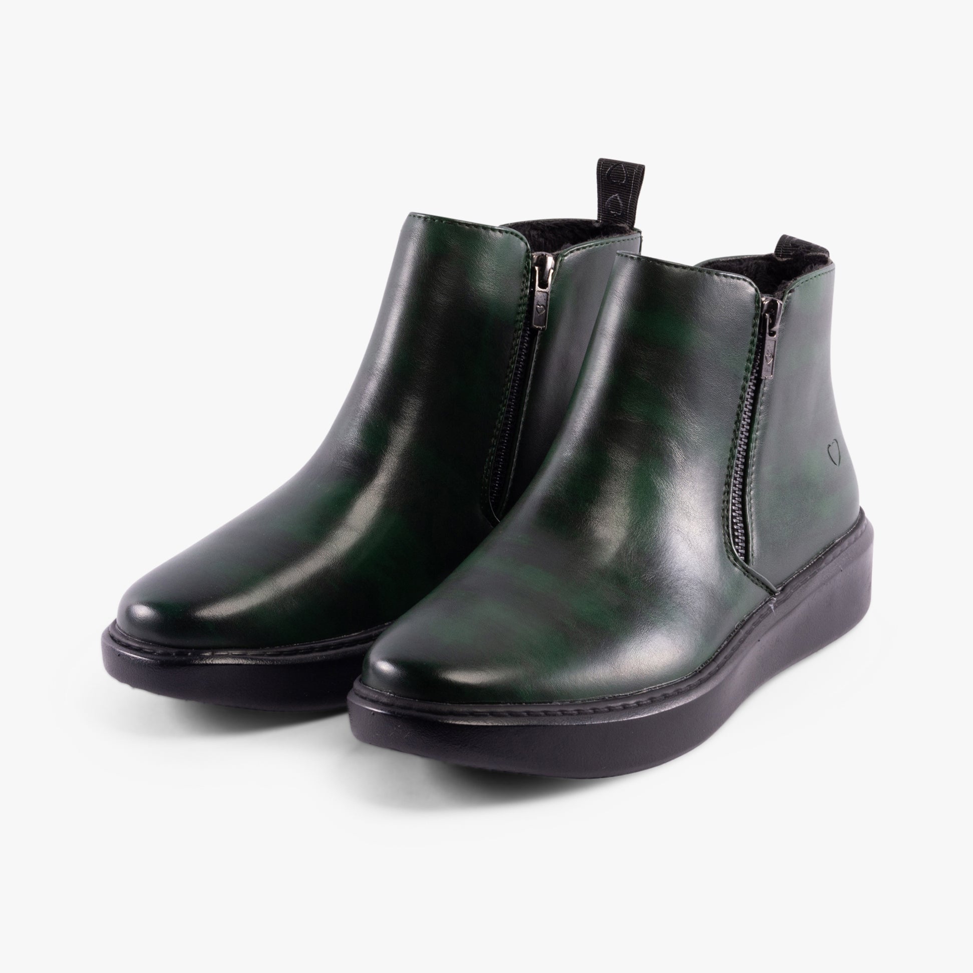 Heavenly Feet SENTA Womens Boots Forest side view, ankle boots in faux leather with zip closure and round toe.