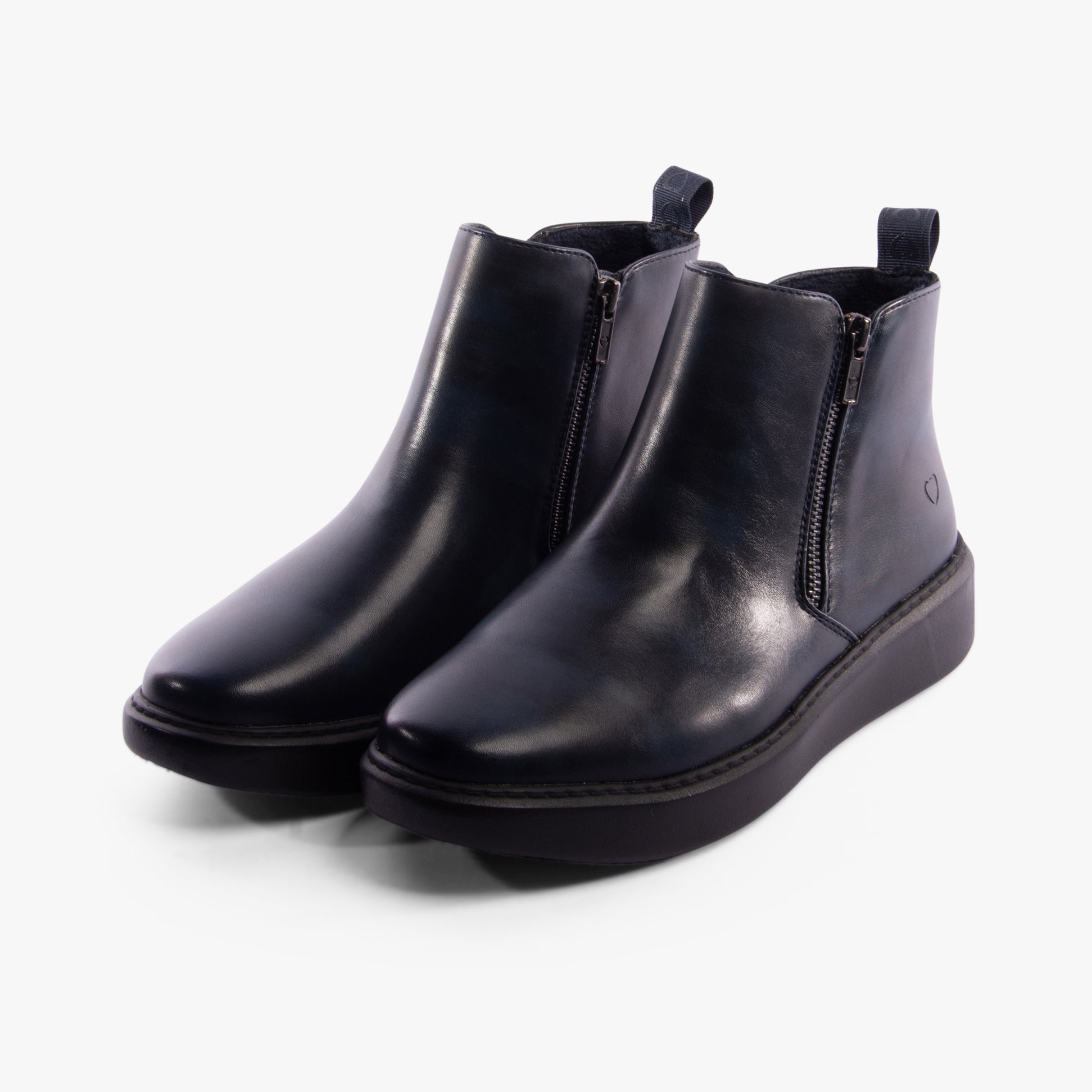 Heavenly Feet SENTA Womens Boots Midnight side view showcasing faux leather ankle boots with zipper detail.