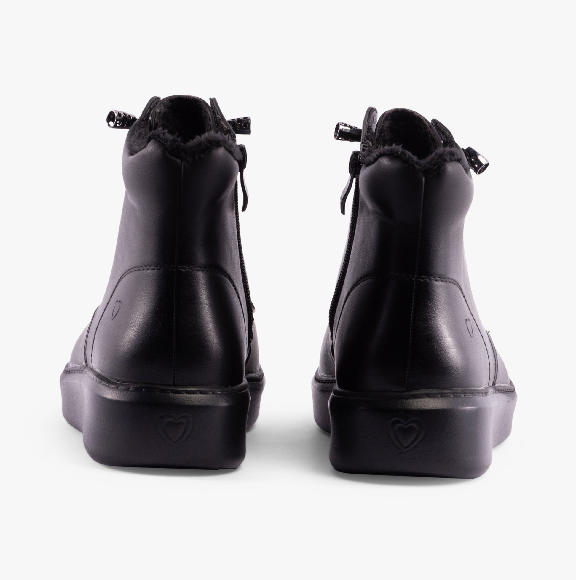 Heavenly Feet PETRA Womens Boots Black rear view showing the black faux leather and lace-up design