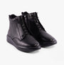 Heavenly Feet PETRA Womens Boots Black front view, faux leather lace-up ankle boots with rubber sole.