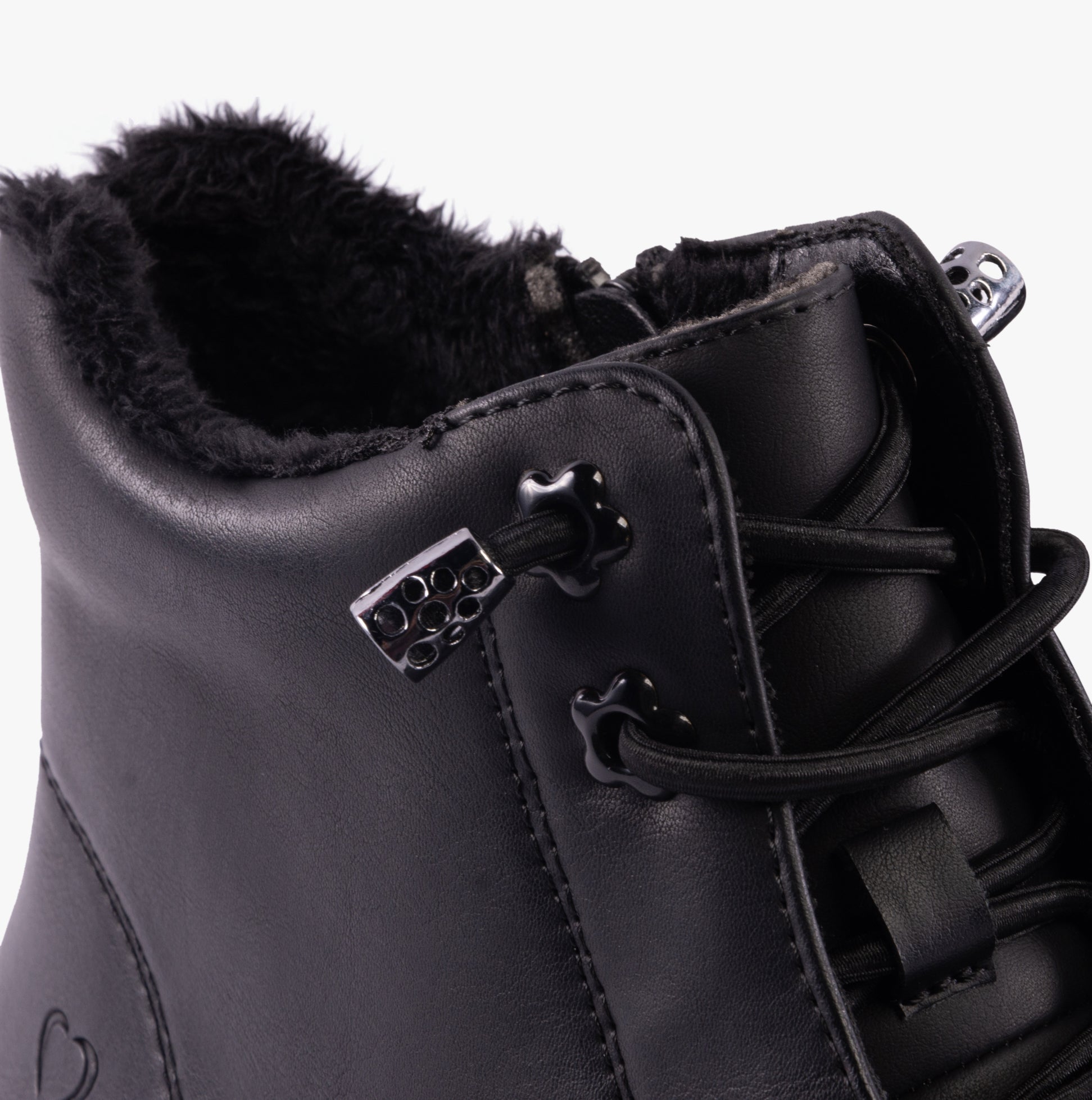 Heavenly Feet PETRA Womens Boots Black detail view showing faux leather and lace-up features