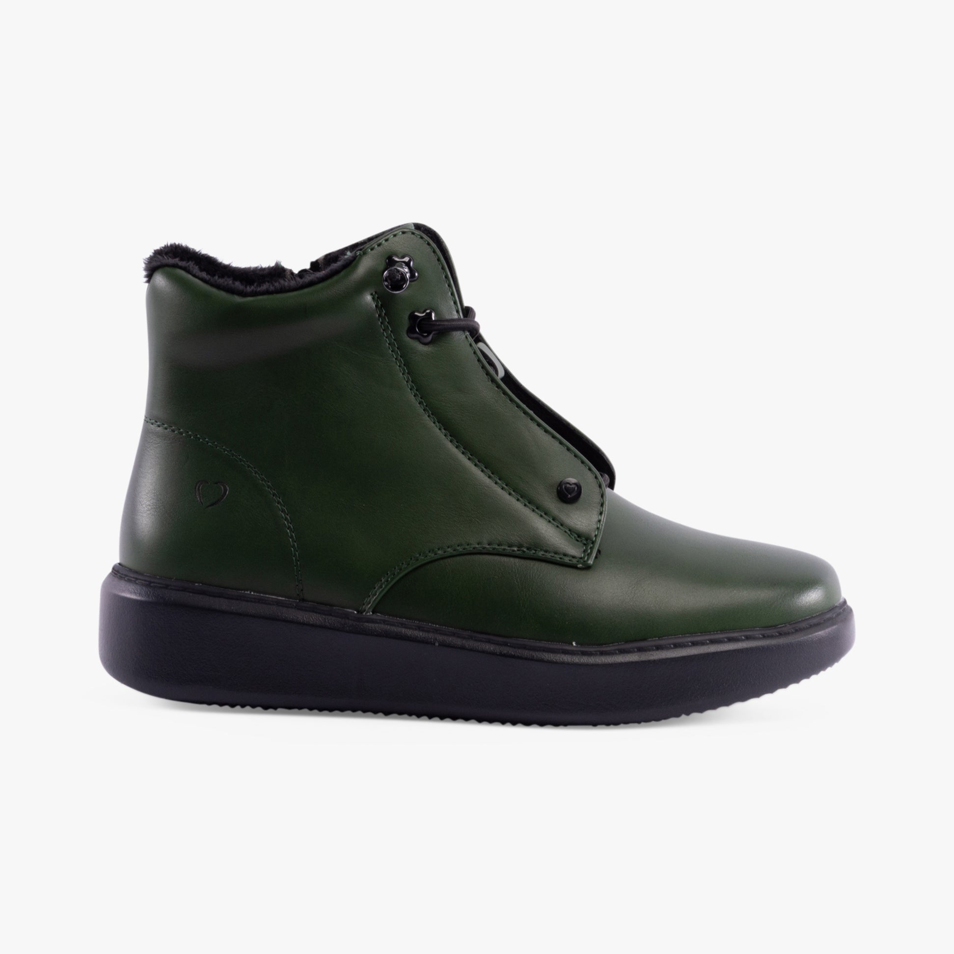 Heavenly Feet PETRA Womens Boots Forest side view showcasing faux leather upper and lace-up closure.
