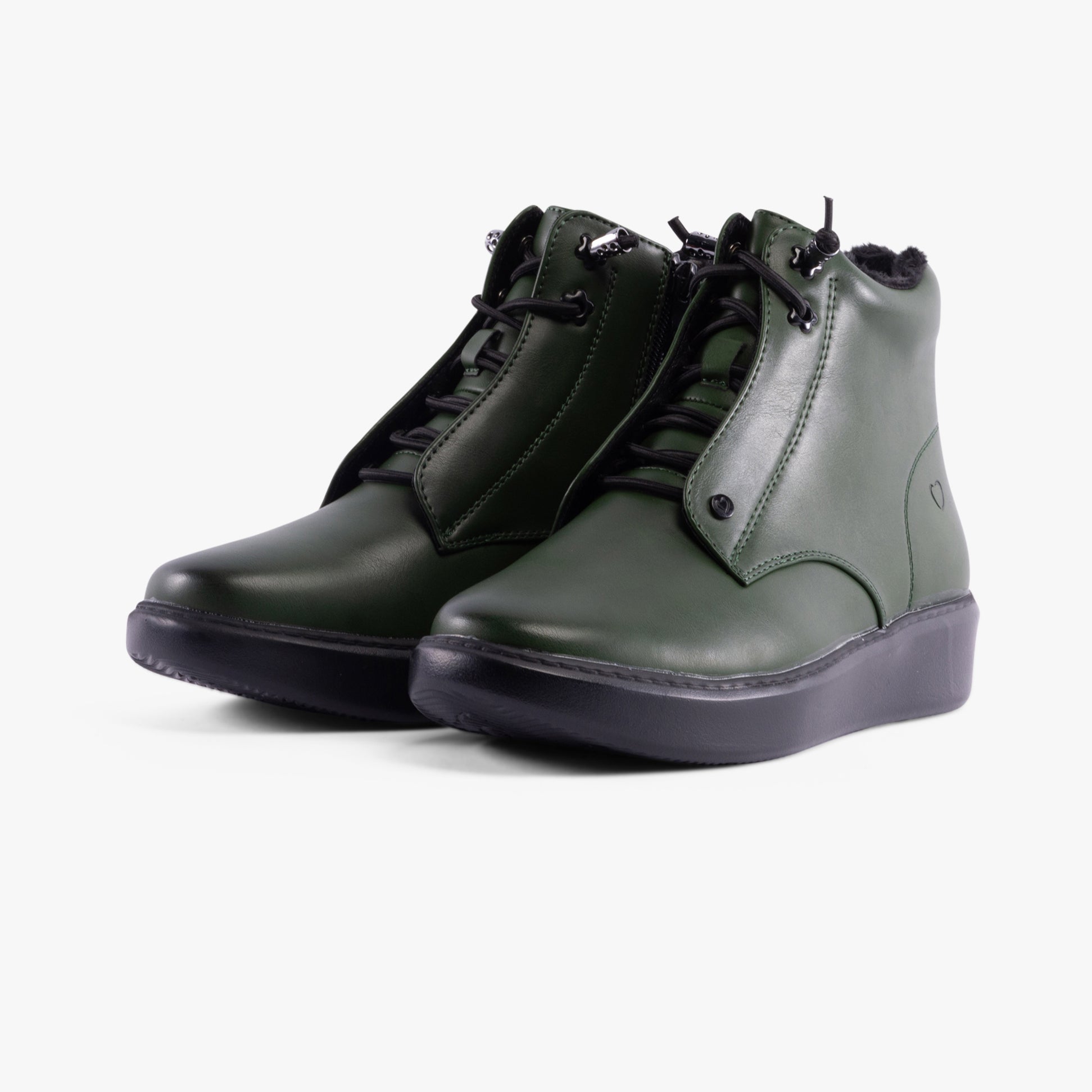 Heavenly Feet PETRA Womens Boots Forest side view featuring faux leather material and lace-up design.