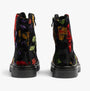 Heavenly Feet JUSTINA2 FLORAL VELOUR Womens Lace Up Boots Black back view with colorful floral design.
