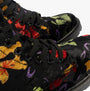 Heavenly Feet JUSTINA2 FLORAL VELOUR Womens Lace Up Boots Black detail view showcasing floral design and textured fabric.