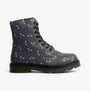 Heavenly Feet JUSTINA2 NEW BEE PRINT Womens Lace Up Boots Midnight side view featuring bee print detail.